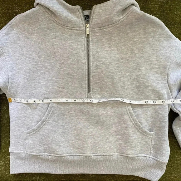 Scuba Neck Cropped Hoodie, Light Gray, Women’s Medium gray hoodie with pocket - Picture 10 of 13
